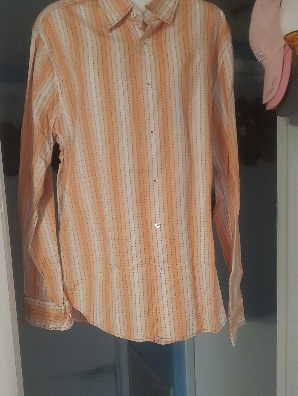 Express Men's Orange and Cream Striped Dress Shirt. Brand New.